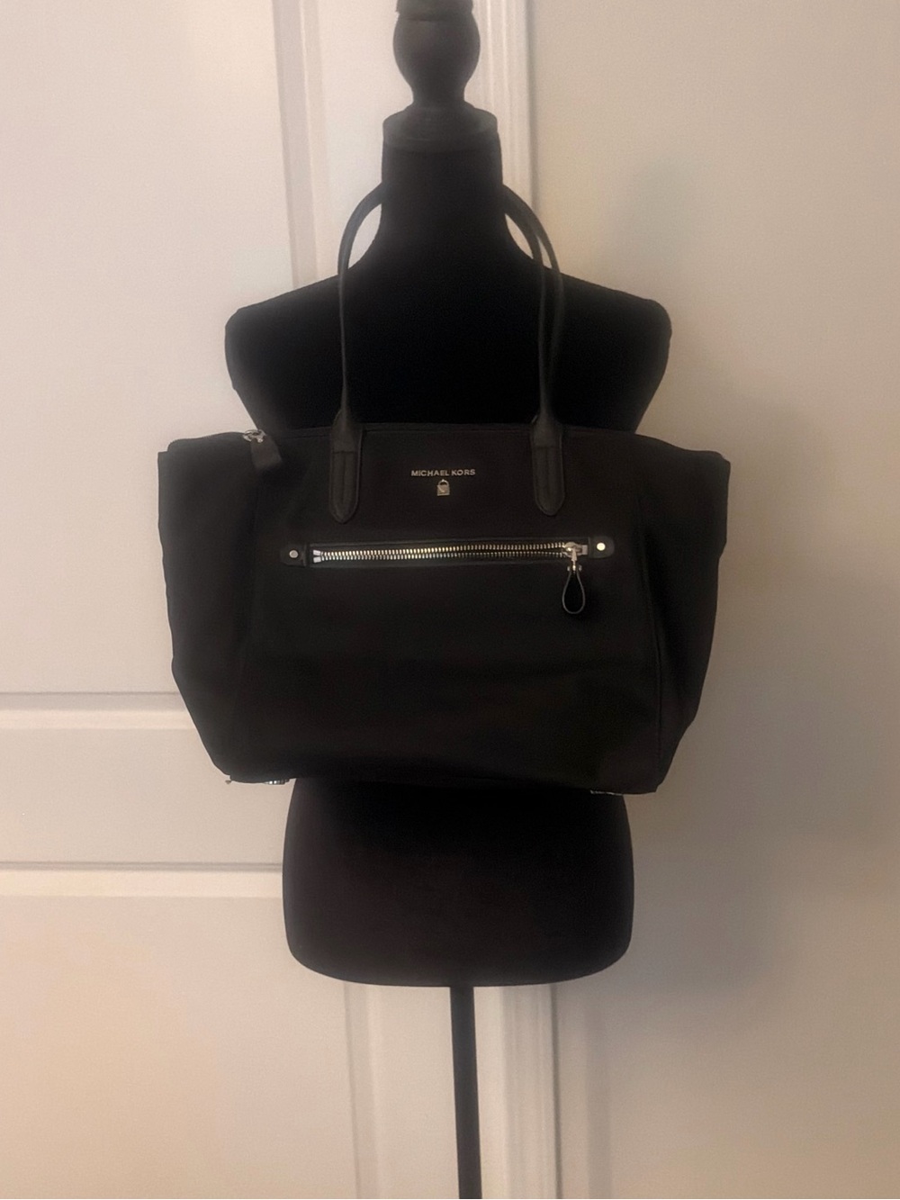 Michael Kors Large Kelsey Black Nylon Tote with Front Zip
